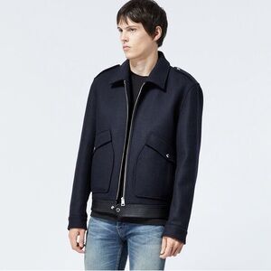 NWT! The Kooples Men’s Dark Navy Wool Jacket with Leather Trim
